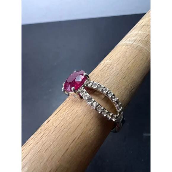 Ruby and zircon crisscross sterling silver ring size 9 - Picture 7 of 10